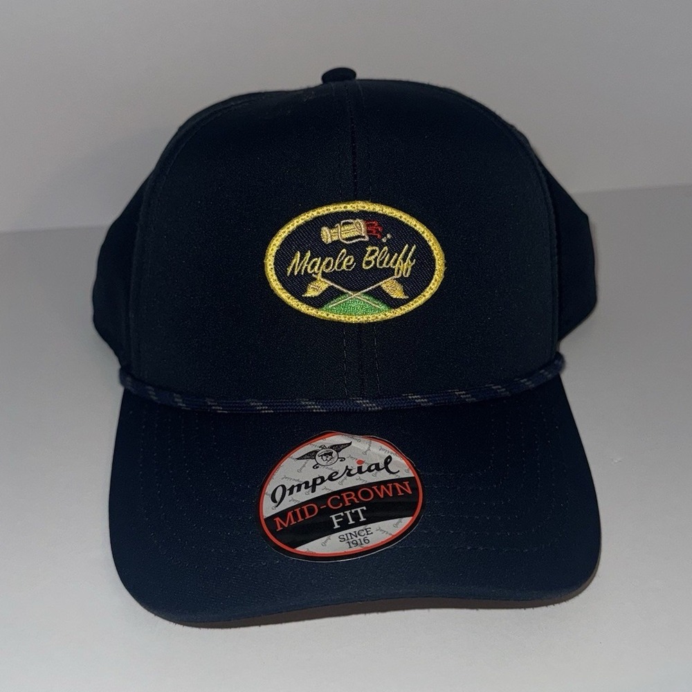 NWT Men's OSFA Adjustable Imperial Maple Bluff Golf Hat Navy Mid-Crown Cap